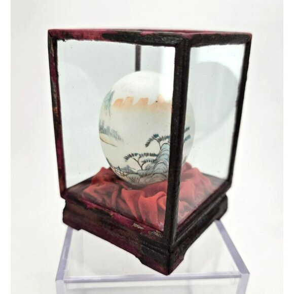 Hand-Painted Decorative Egg In Glass Display Case Scenic Landscape Design je209 - Picture 2 of 8